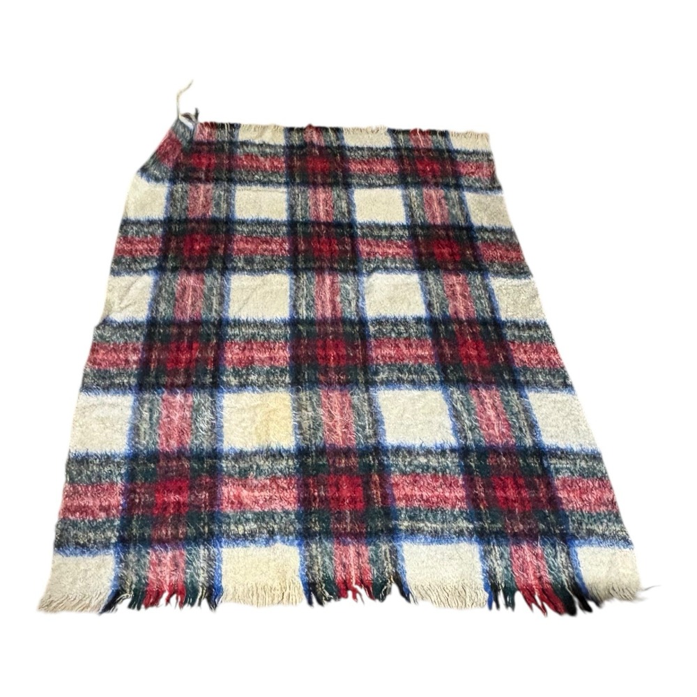 Dress Stewart Andrew Stewart Blanket Mohair Plaid Red White Green Blue 46" x 70"